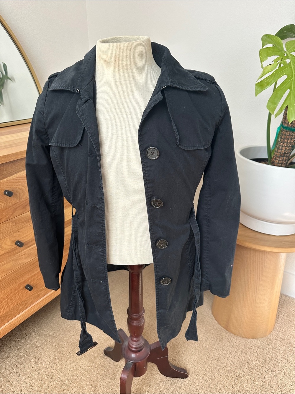 Banana Republic Black Button-Front Lightweight Trench Jacket